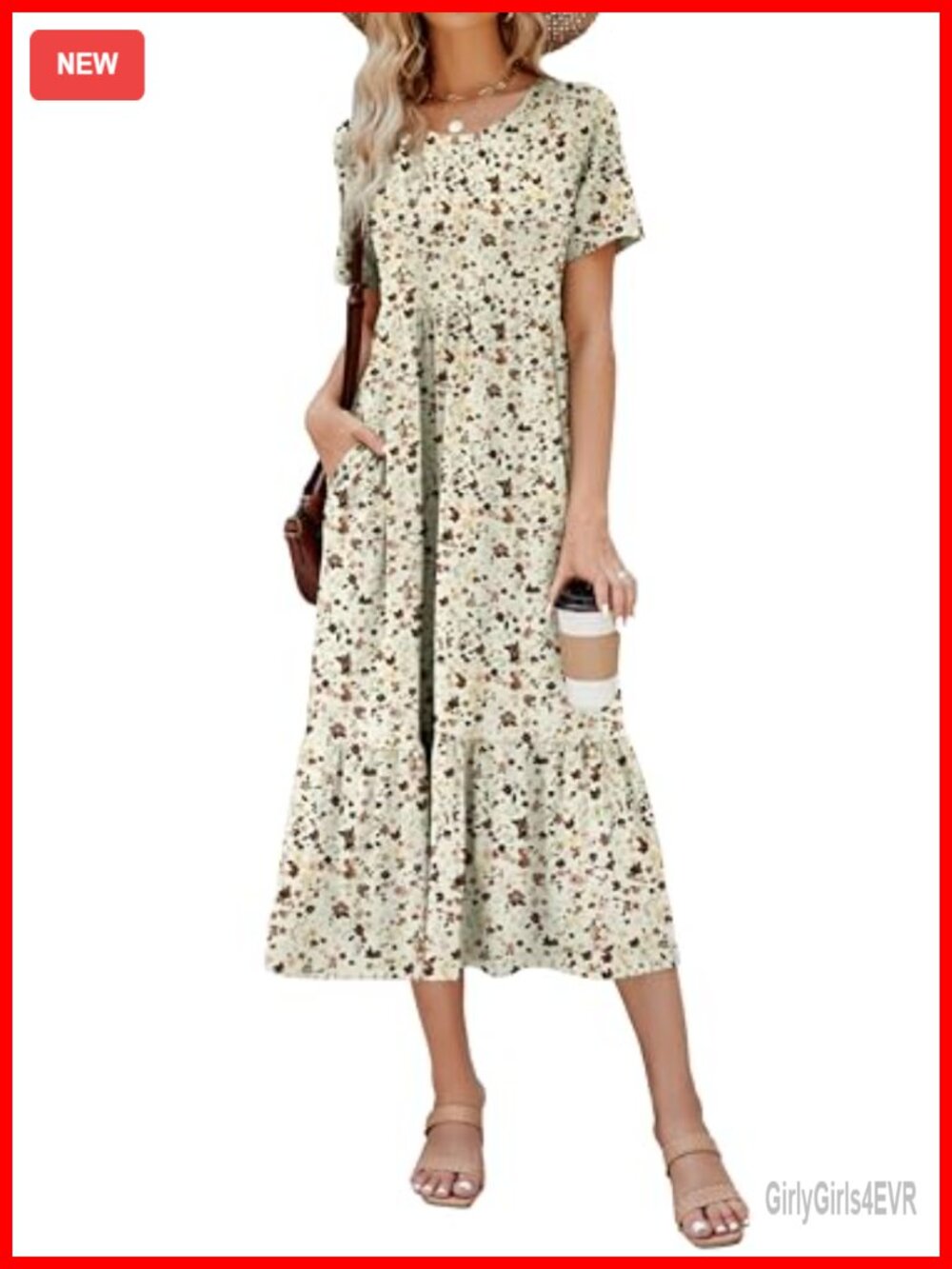 Women's Flowy Maxi Sundress Short Sleeve A-Line Dress with Pockets